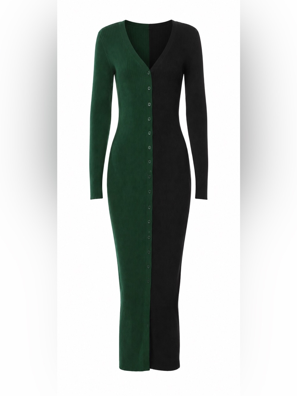 STAUD Shoko Green Black Colorblock Ribbed Knit Midi Sweater Dress M